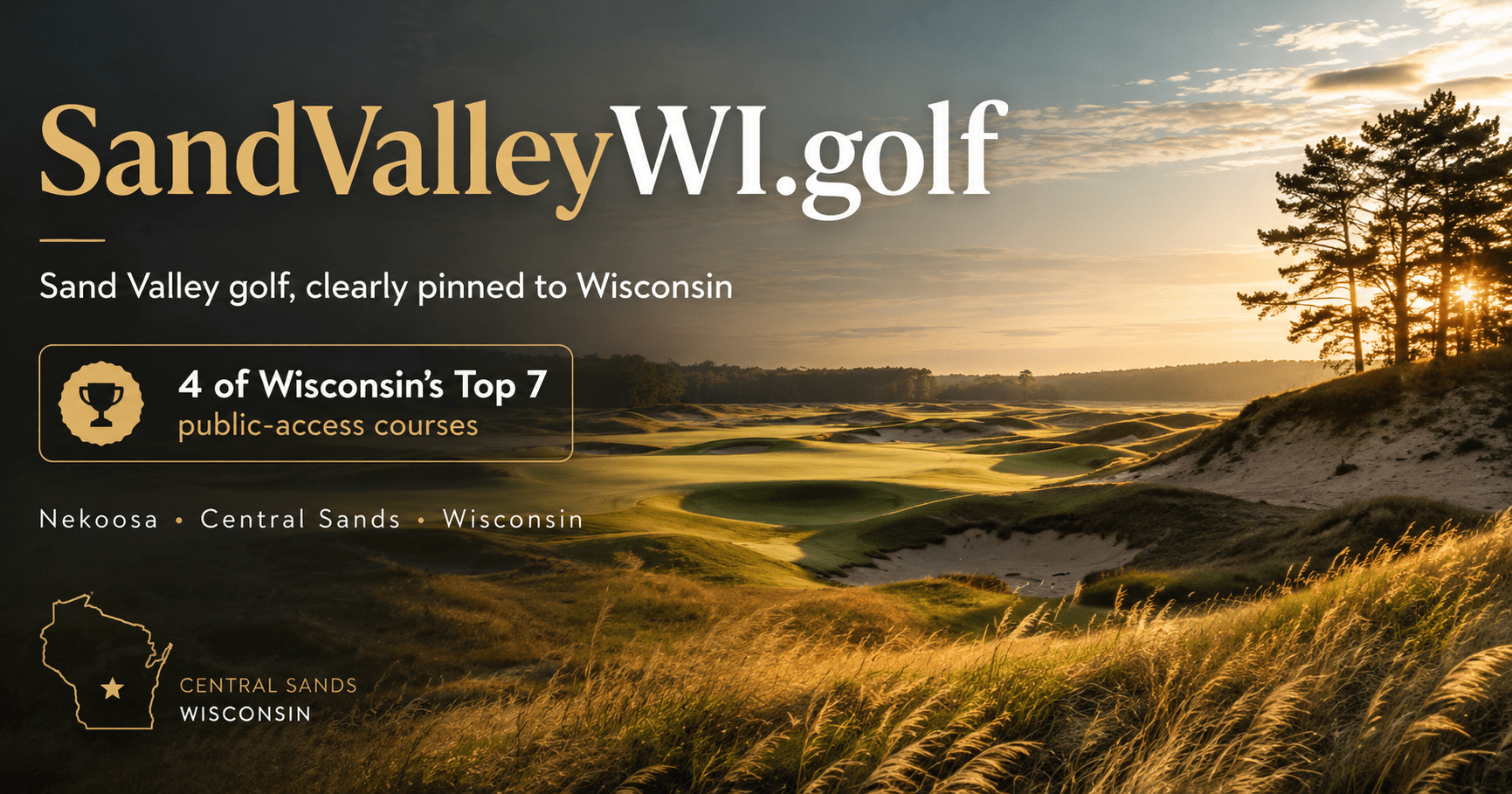 SandValleyWI.golf branded card - The Wisconsin-qualified form of a golf-destination name, tied to the Sand Valley courses near Nekoosa.